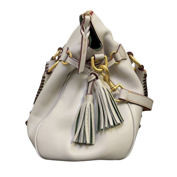 Dooney & Bourke White Leather Shoulder Bag With Tassel Details Large - Picture 3 of 9